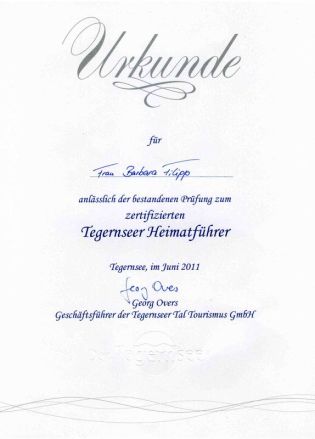 Urkunde Tegernseeer Heimatführer